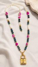Colorful Natural Stones Necklace with Gold Stainless Steel Pendant
