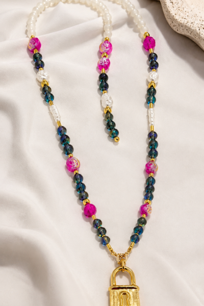 Colorful Natural Stones Necklace with Gold Stainless Steel Pendant