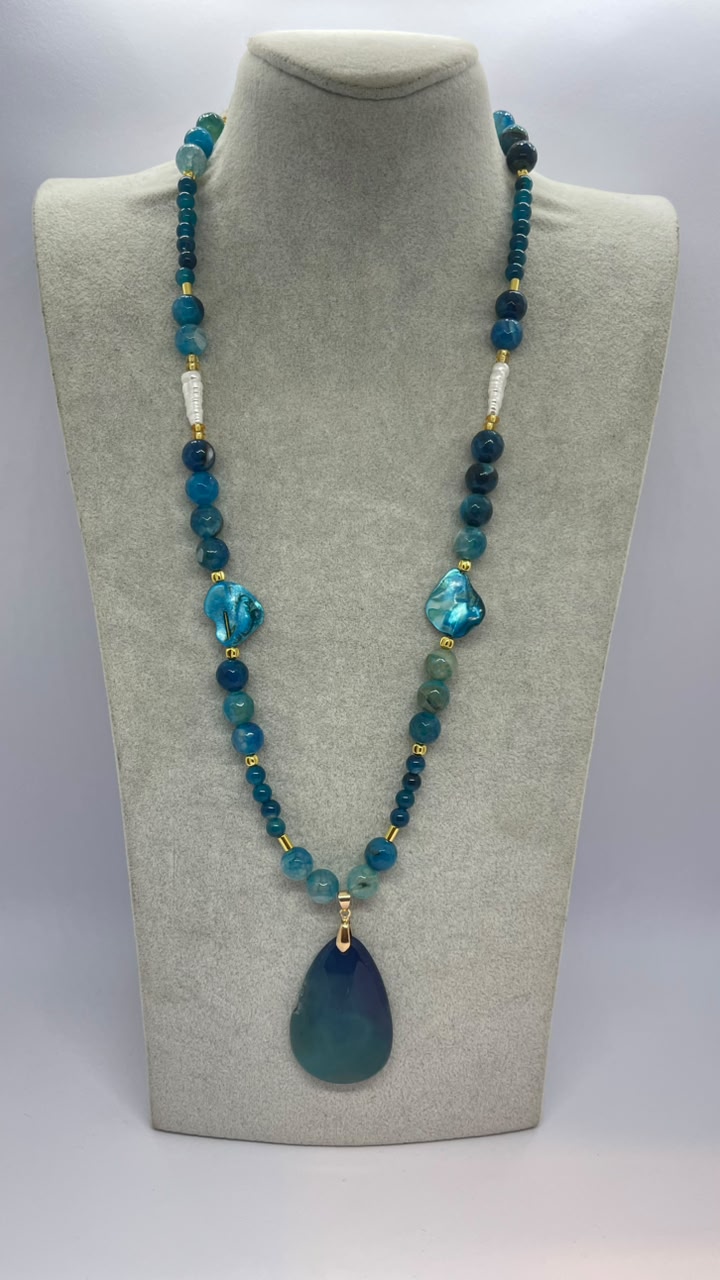 Ocean Blue Agate Handmade Necklace