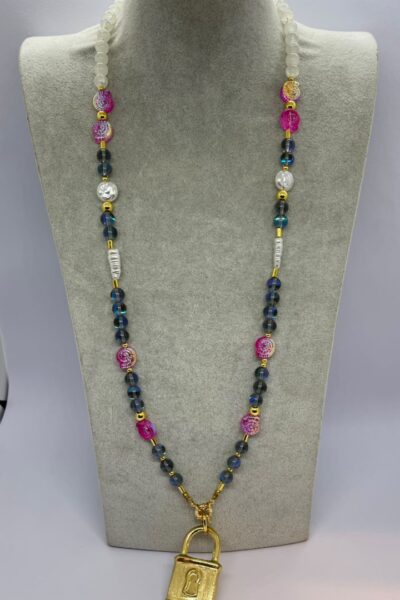 Colorful Natural Stones Necklace with Gold Stainless Steel Pendant