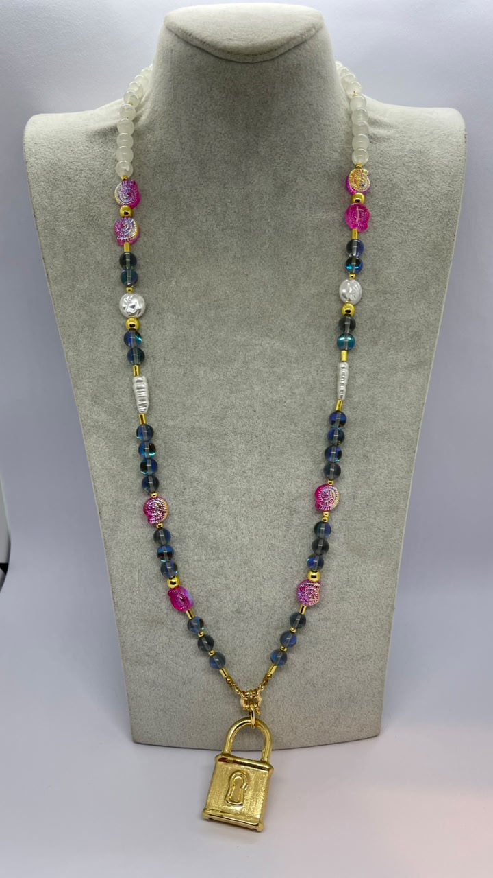 Colorful Natural Stones Necklace with Gold Stainless Steel Pendant