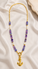 Handmade Colorful Stone Necklace with Stainless Steel Shell Pendant