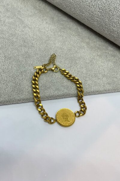Stainless Steel Coin Charm Bracelet