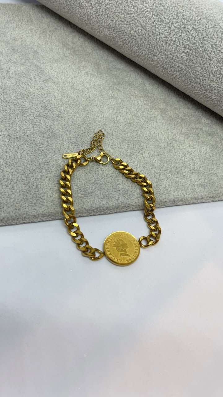 Stainless Steel Coin Charm Bracelet