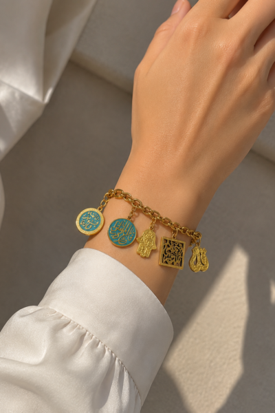 Turquoise Arabic Charm Stainless Steel Bracelet