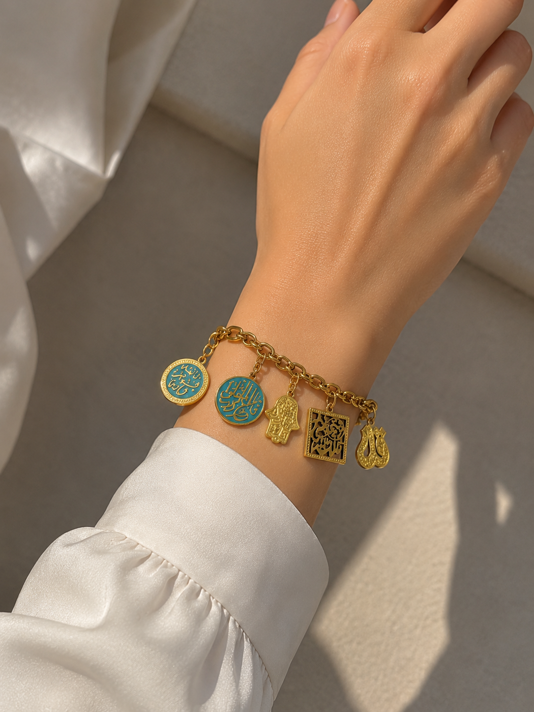 Turquoise Arabic Charm Stainless Steel Bracelet