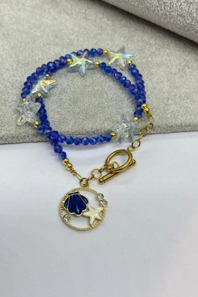 Handmade Ocean Blue Starfish & Seashell Bracelet