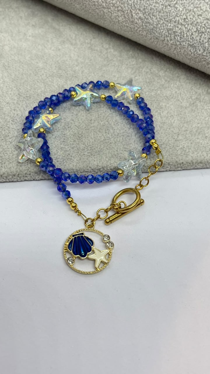 Handmade Ocean Blue Starfish & Seashell Bracelet