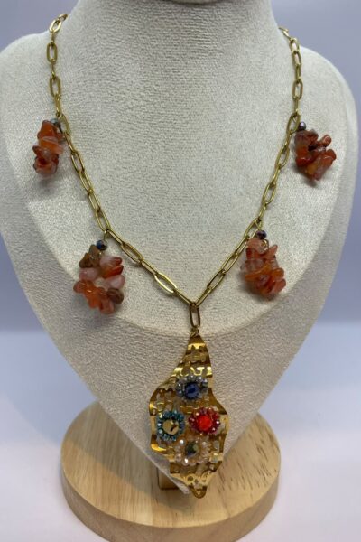 Stainless Steel Short Necklace with Stone