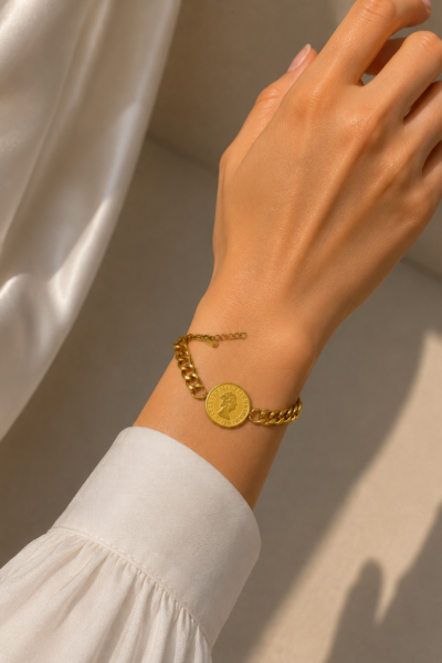 Stainless Steel Coin Charm Bracelet
