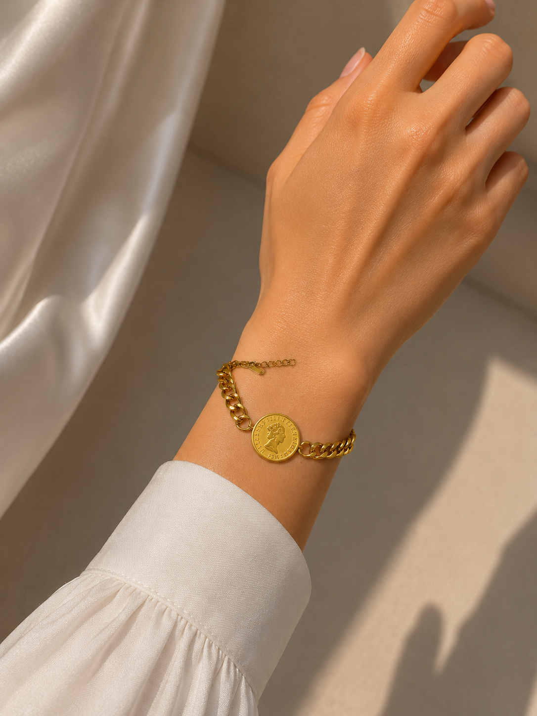 Stainless Steel Coin Charm Bracelet