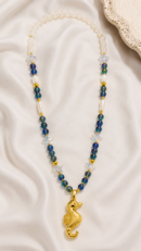 Handmade Colorful Natural Stone Necklace with Seahorse Pendant