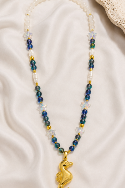 Handmade Colorful Natural Stone Necklace with Seahorse Pendant