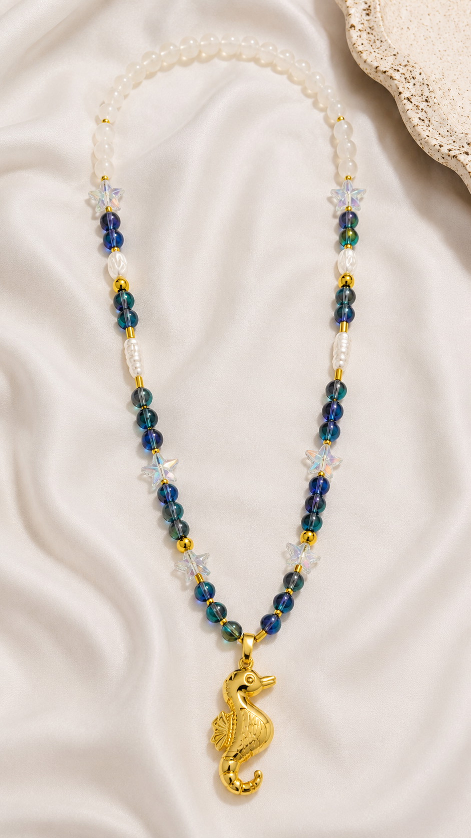 Handmade Colorful Natural Stone Necklace with Seahorse Pendant