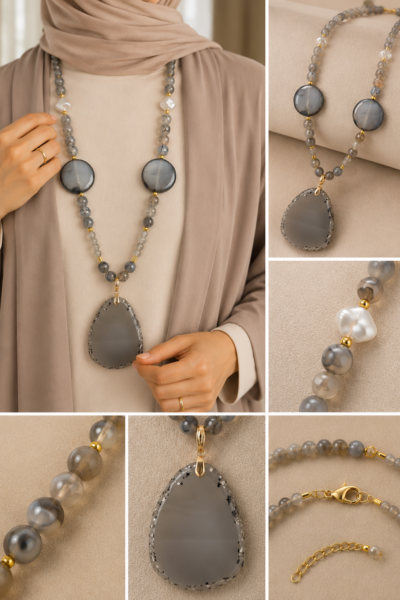 Handmade Grey Agate Necklac
