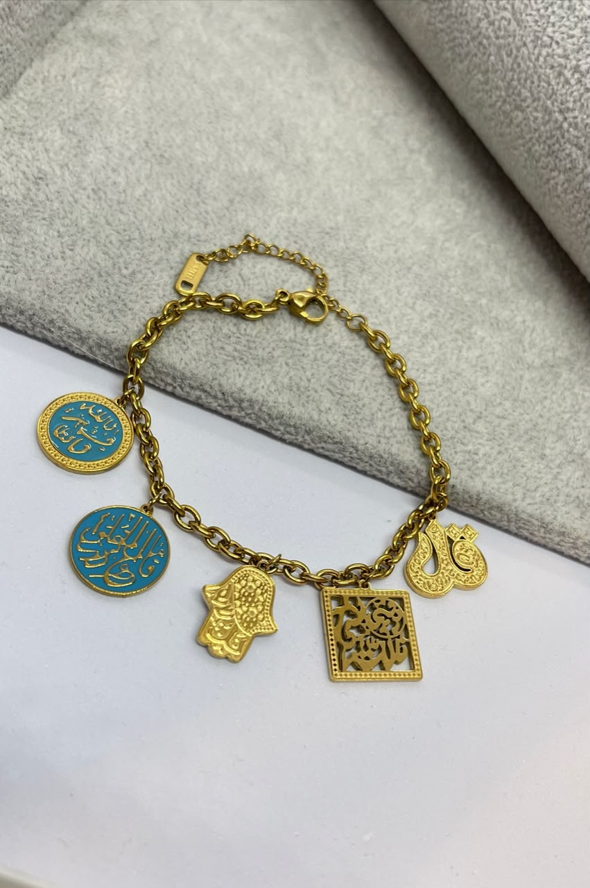 Turquoise Arabic Charm Stainless Steel Bracelet - Image 2