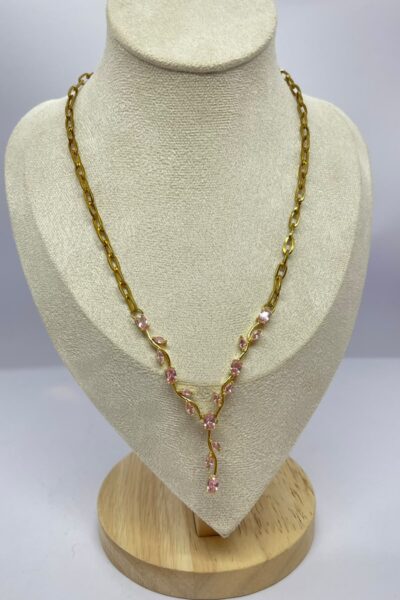 Pink Blossom Zircon Stainless Steel Necklace