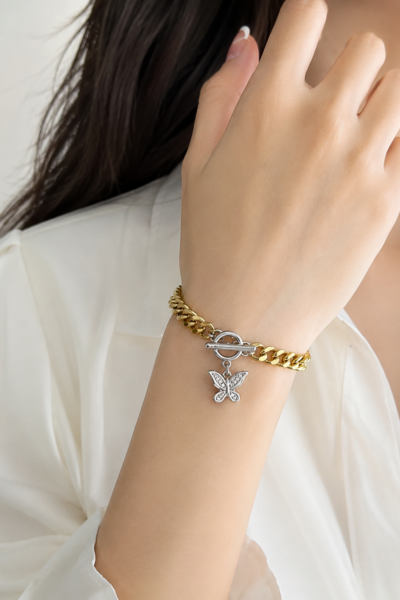 Stainless Steel Butterfly Zircon Bracelet