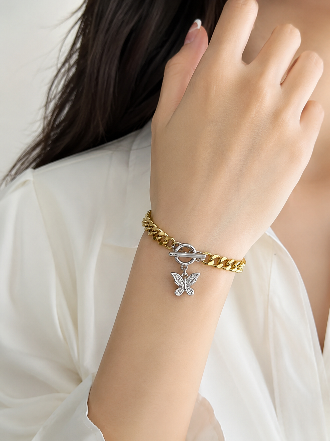 Stainless Steel Butterfly Zircon Bracelet