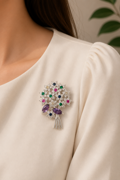 Silver Colorful Brooch Pin
