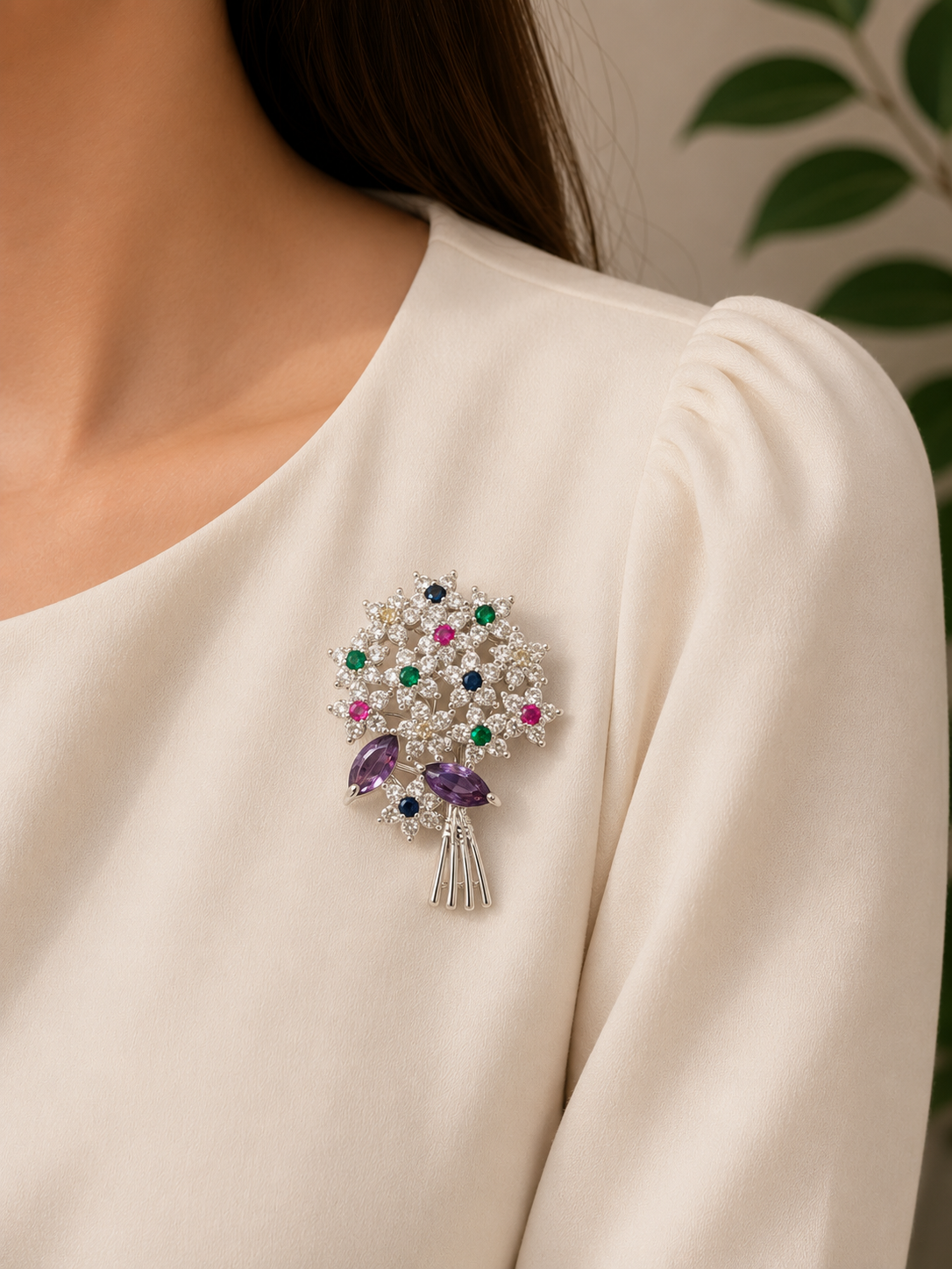 Silver Colorful Brooch Pin