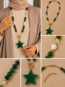 Green Agate Stone Stainless Steel Necklace with Star Pendant