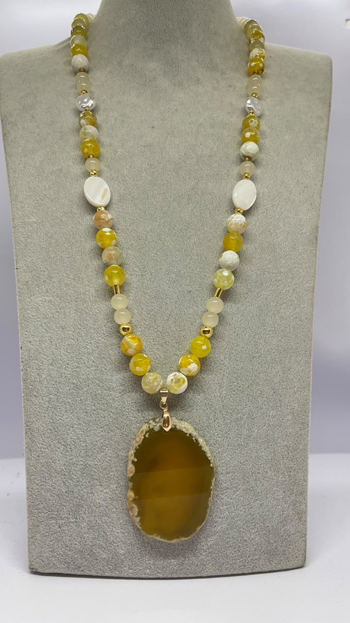 Handmade Yellow Agate Stone Necklace - Image 2