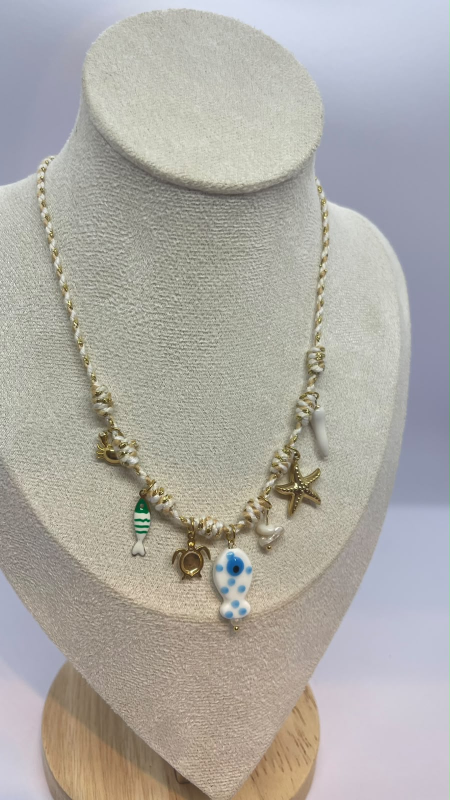 Handmade Coastal Charm Necklace with Evil Eye Pendant