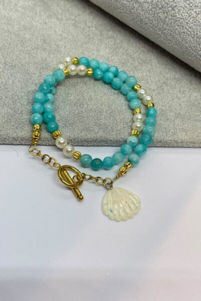 Handmade Mint Green Bracelet with Seashell Charm