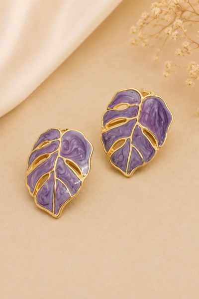 Lavender Monstera Leaf Earrings