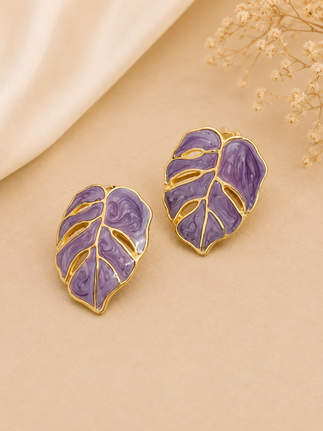 Lavender Monstera Leaf Earrings