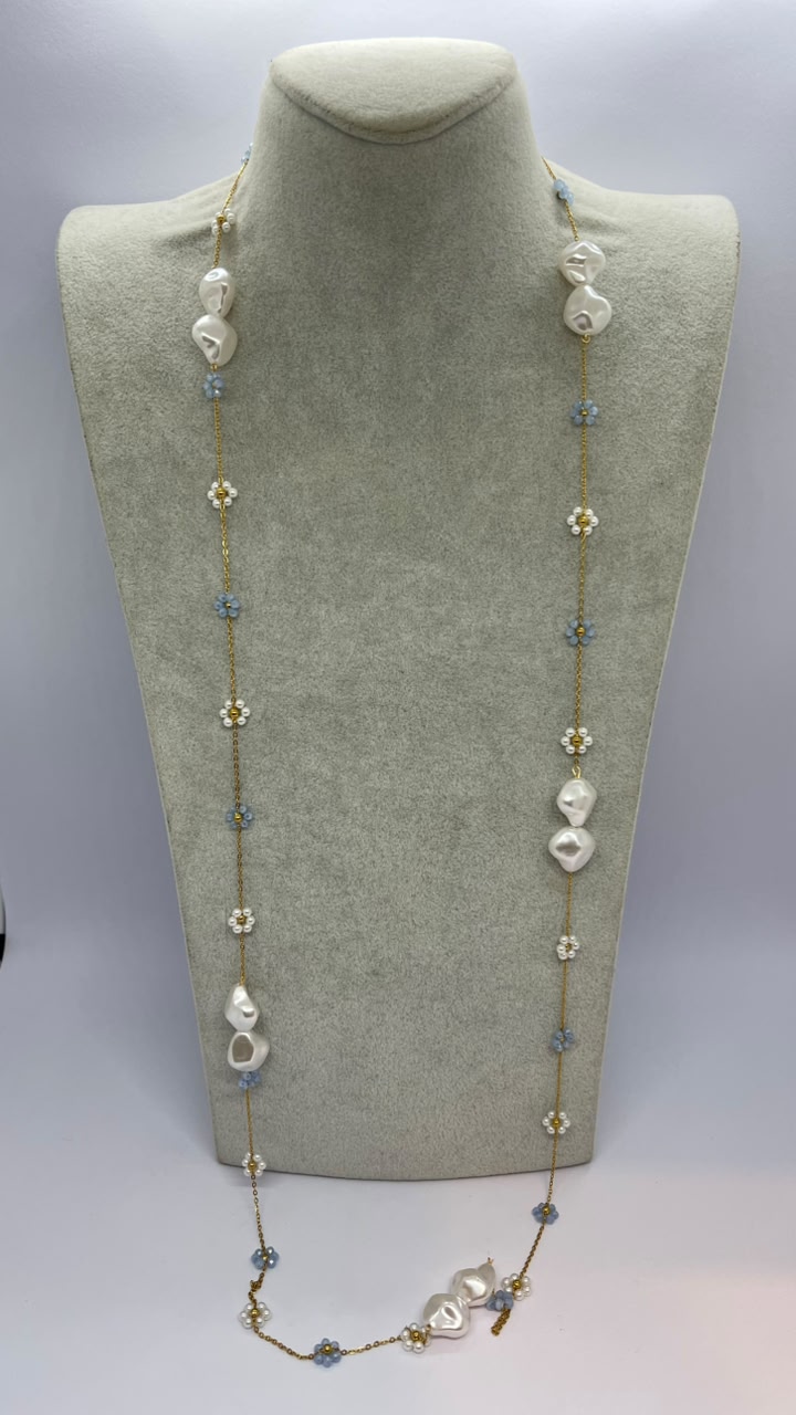 Handmade Daisy & Baroque Pearl Long Necklace