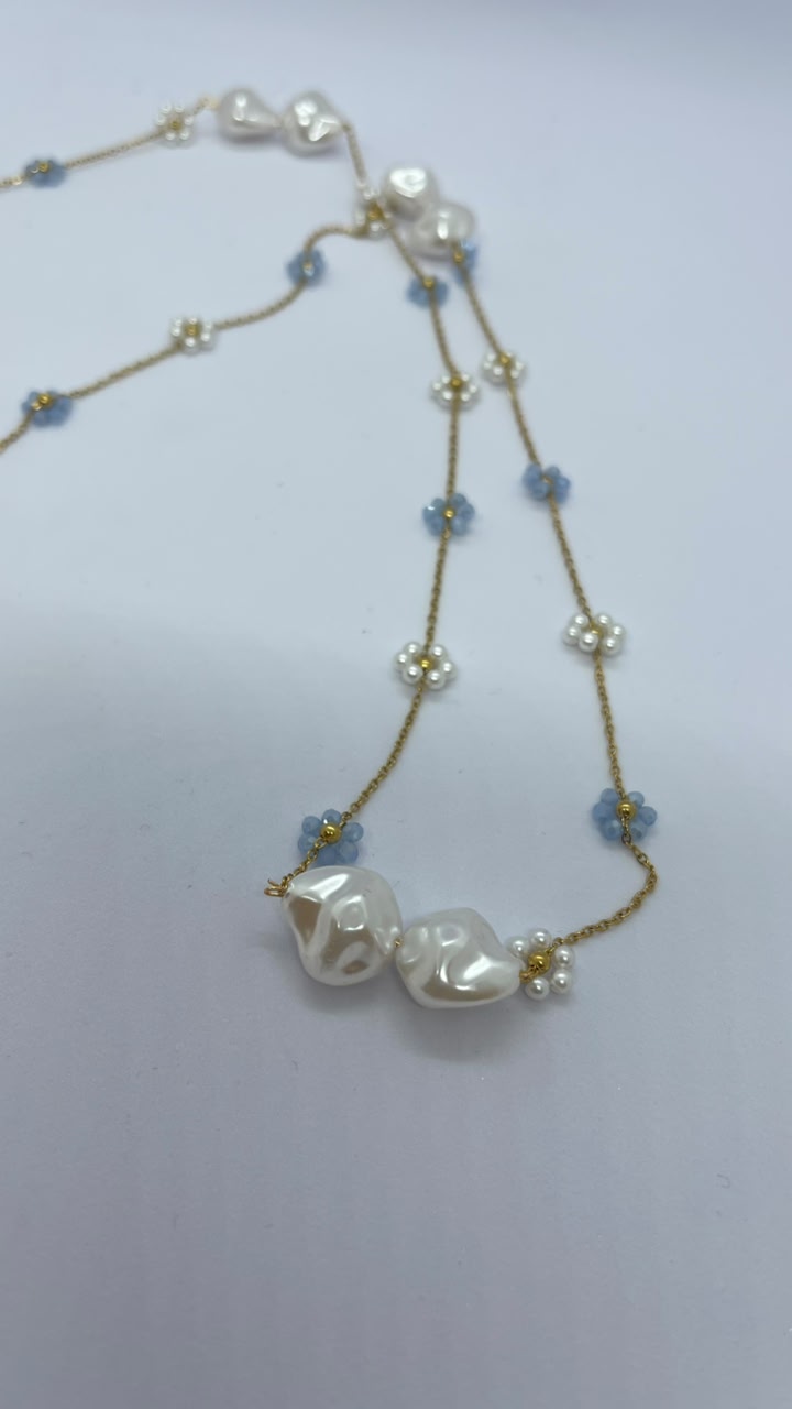 Handmade Daisy & Baroque Pearl Long Necklace - Image 2