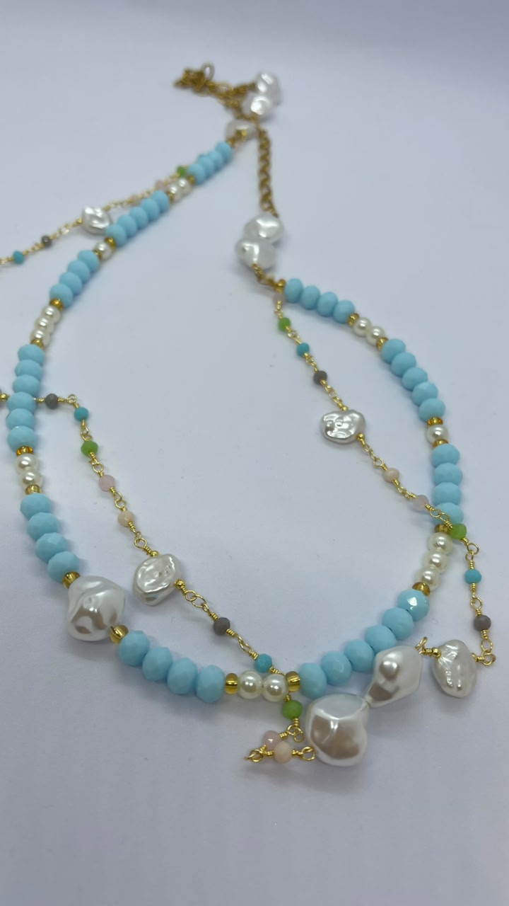 Handmade Turquoise & Baroque Pearl Necklace - Image 2