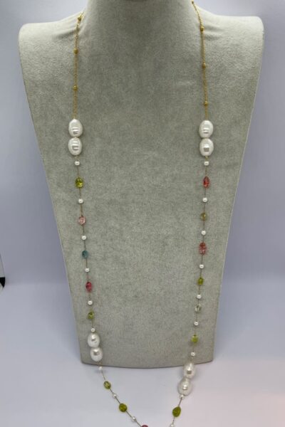 Handmade Colorful Crystal & Baroque Pearl Long Necklace