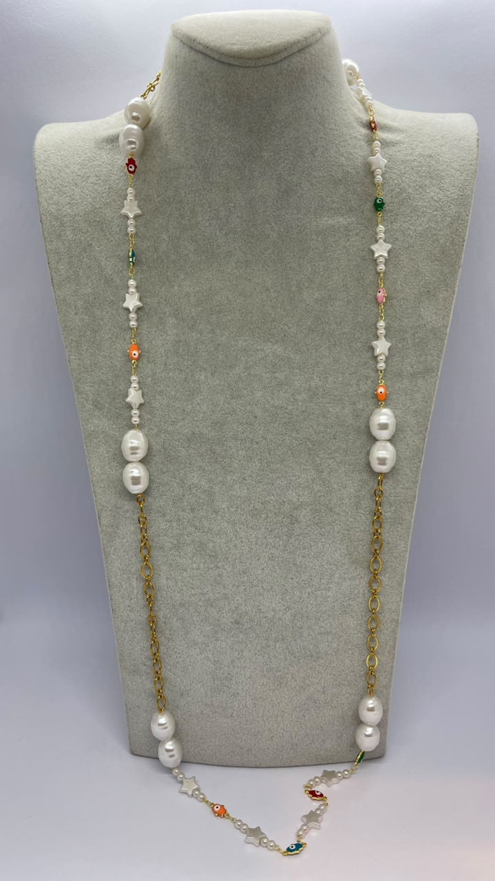 Handmade Colorful & Baroque Pearl Long Necklace