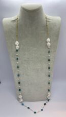 Handmade Ocean Blue Crystal & Baroque Pearl Long Necklace