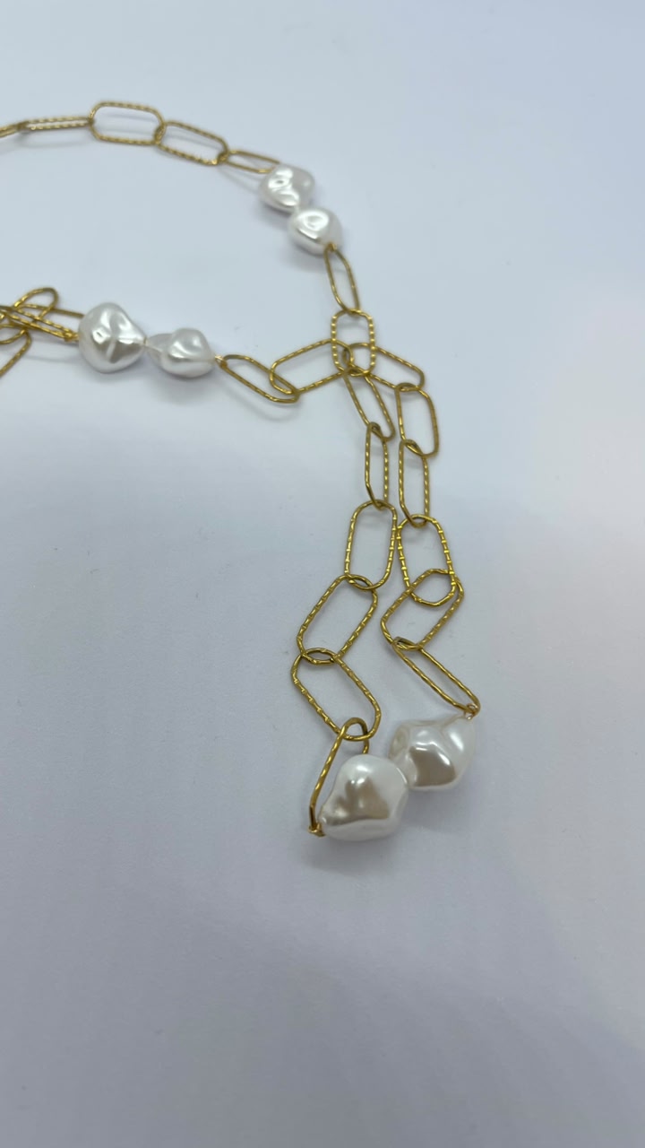 Handmade Stainless with Baroque Pearl Long Necklace - Image 2