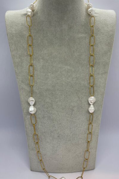 Handmade Stainless with Baroque Pearl Long Necklace