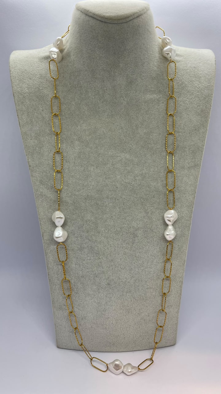 Handmade Stainless with Baroque Pearl Long Necklace