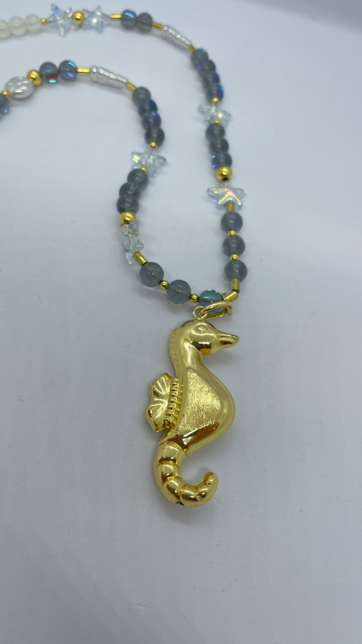 Handmade Colorful Natural Stone Necklace with Seahorse Pendant - Image 2