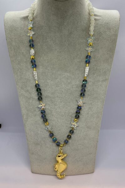 Handmade Colorful Natural Stone Necklace with Seahorse Pendant