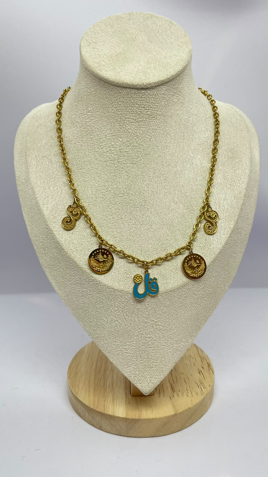 Turquoise Arabic Charm Stainless Steel Necklace