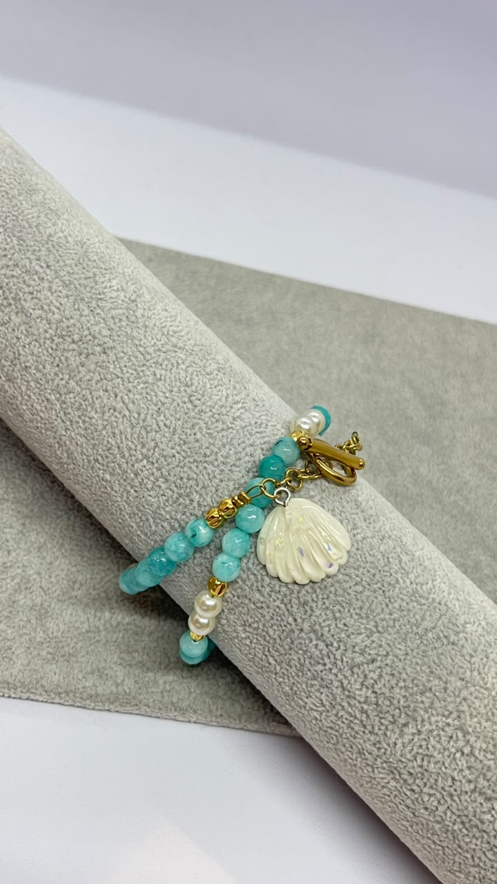 Handmade Mint Green Bracelet with Seashell Charm - Image 2