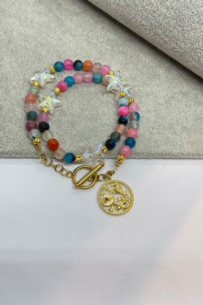 Handmade Colorful Bracelet with Star & Seashell Stainless Steel Charm