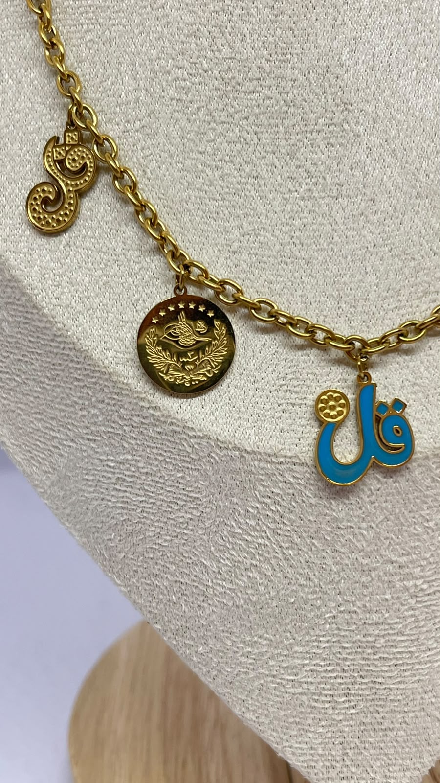 Turquoise Arabic Charm Stainless Steel Necklace - Image 2