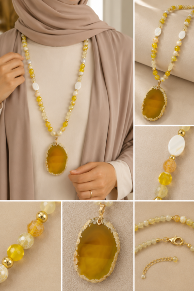 Handmade Yellow Agate Stone Necklace