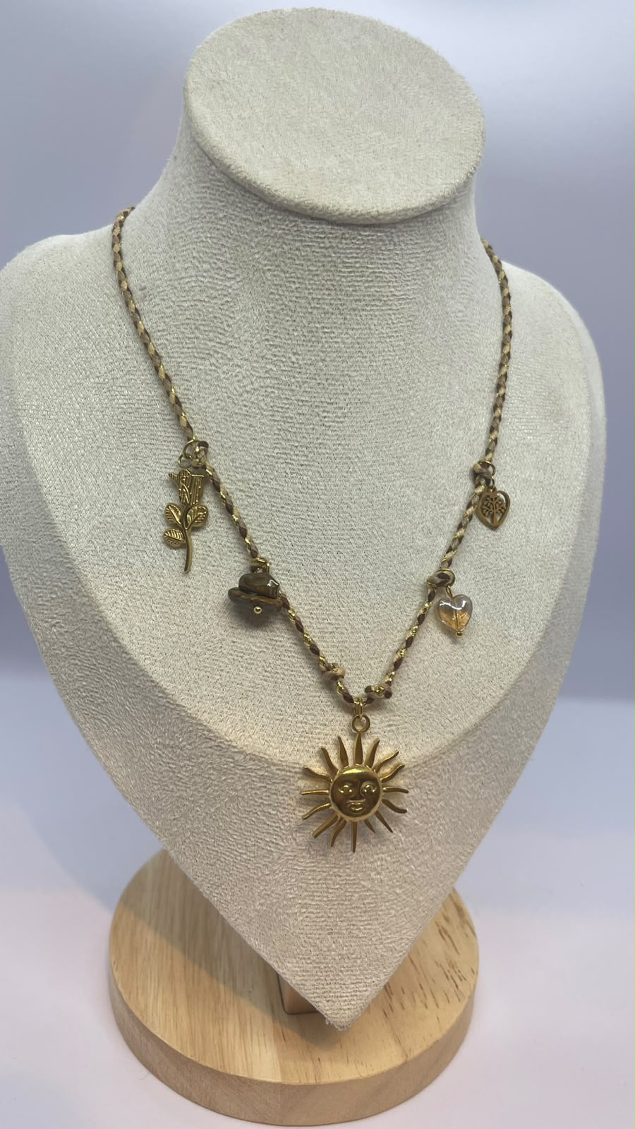 Handmade Sun Charm & Natural Stone Necklace