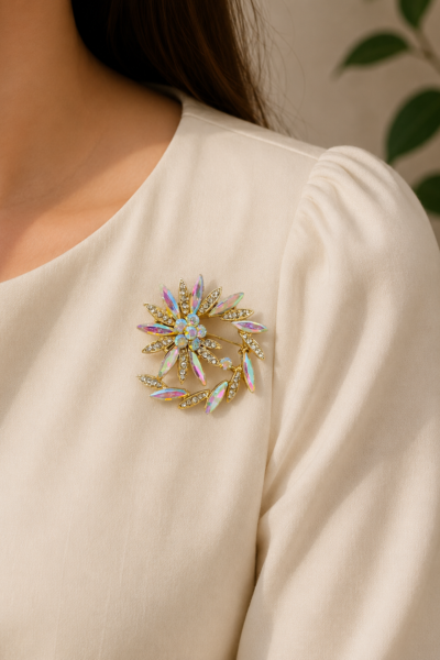 Aurora Crystal Floral Brooch