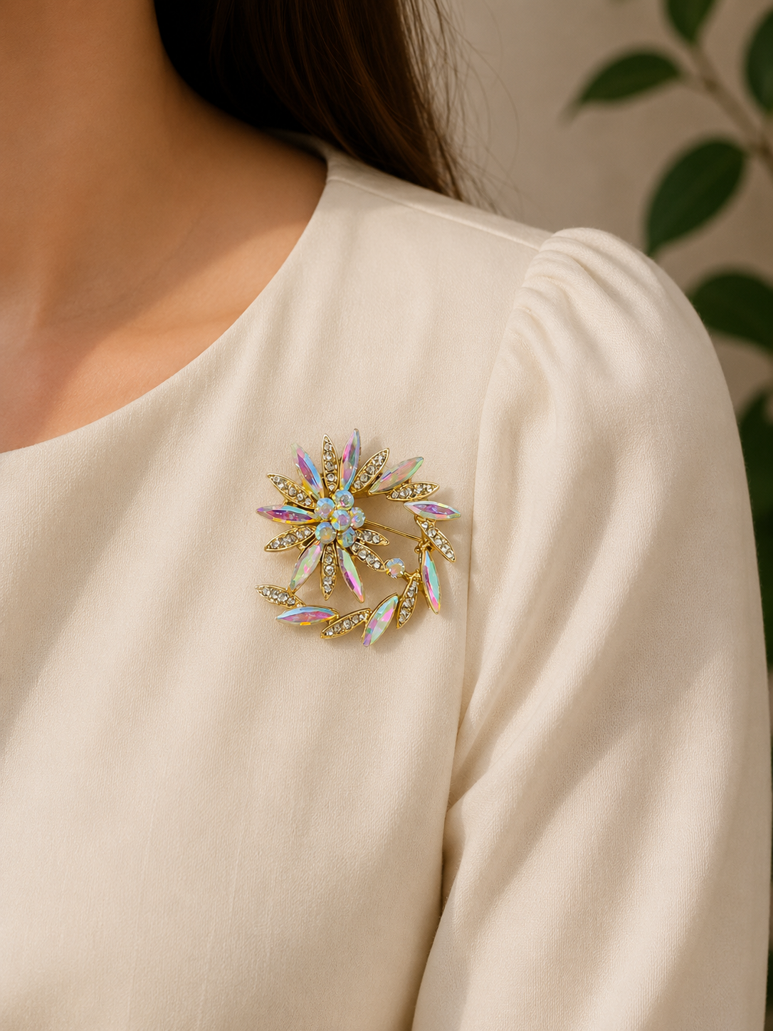 Aurora Crystal Floral Brooch